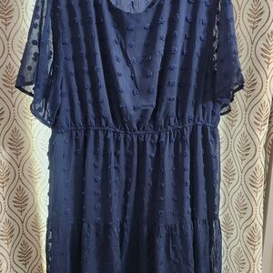 Roland Navy Textured Dot Midi Dress